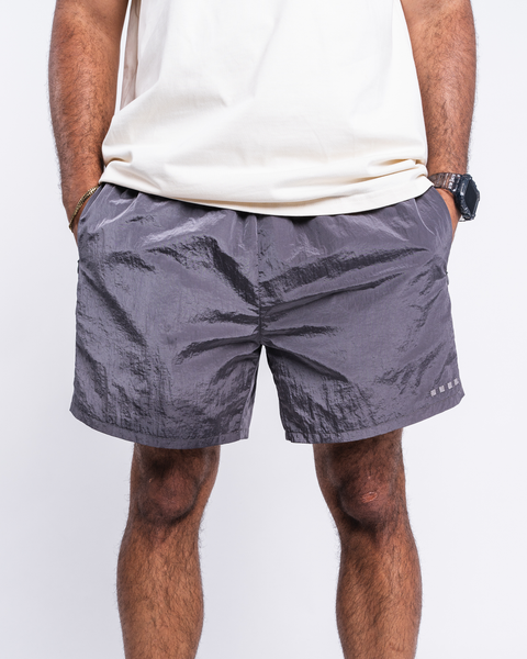 METALLIC NYLON SHORTS [GUN METAL]