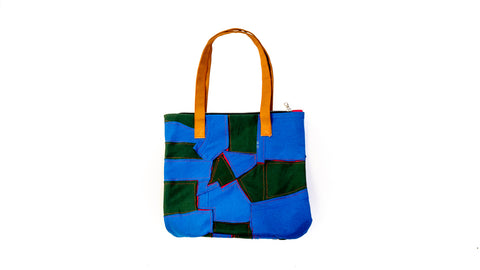 PATCH WORK TOTE BAG (NAVY BLUE/FOREST GREEN)