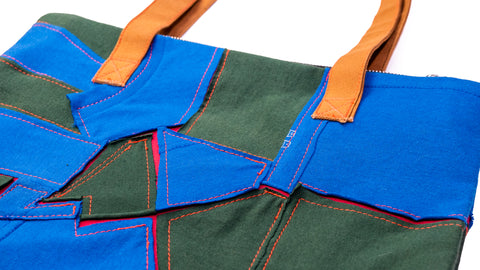 PATCH WORK TOTE BAG (NAVY BLUE/FOREST GREEN)