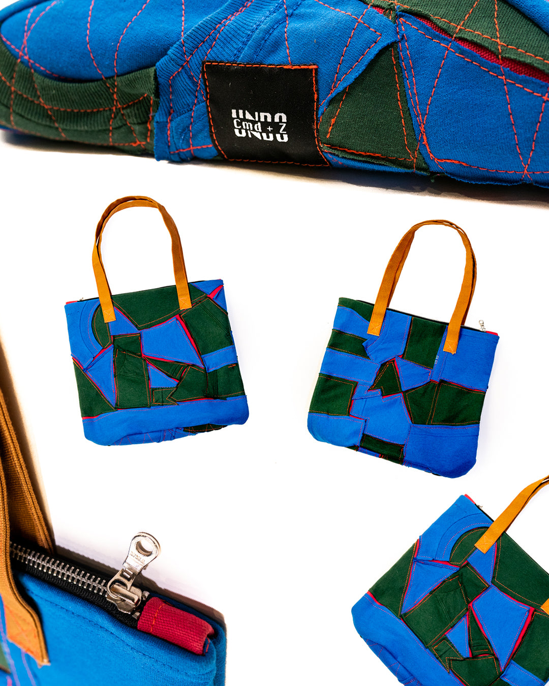 PATCH WORK TOTE BAG (NAVY BLUE/FOREST GREEN)
